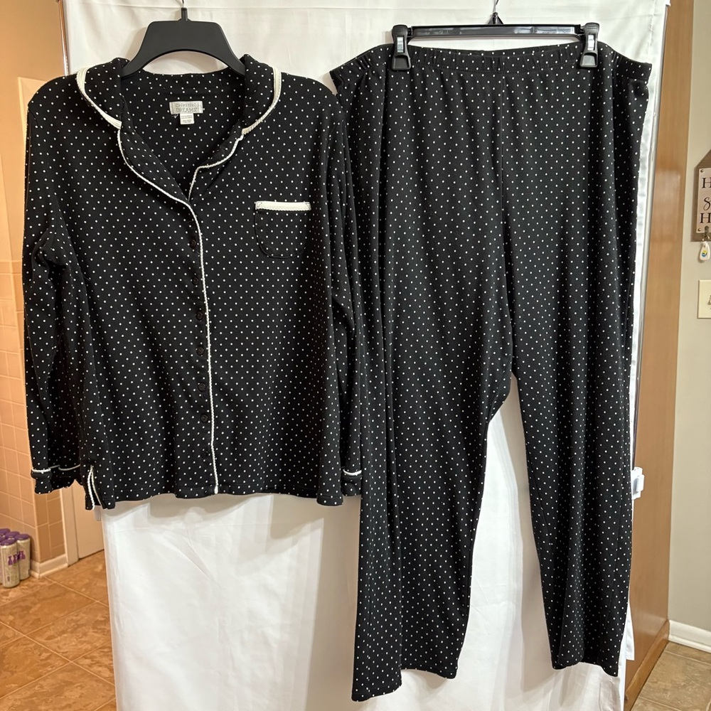Women's Celestial Dreams Black Polka Dot Pajama Set 2X Comfy Fall Night Comfy